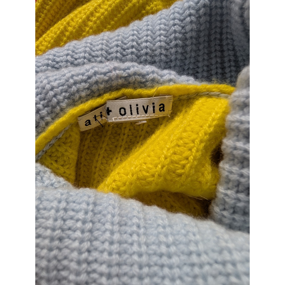 ALICE + OLIVIA Cashmere Blend Color-Blocked Turtleneck Sweater Sz S Yellow Red - Picture 9 of 10